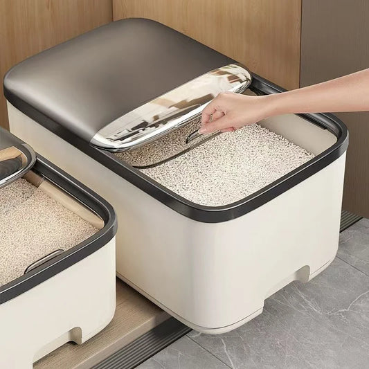 10KG Rice Storage Box with Lid, Large Capacity Moisture-Proof & Insect-Proof Grain Storage Container, Sealed Plastic Rice Bin for Kitchen Cabinet