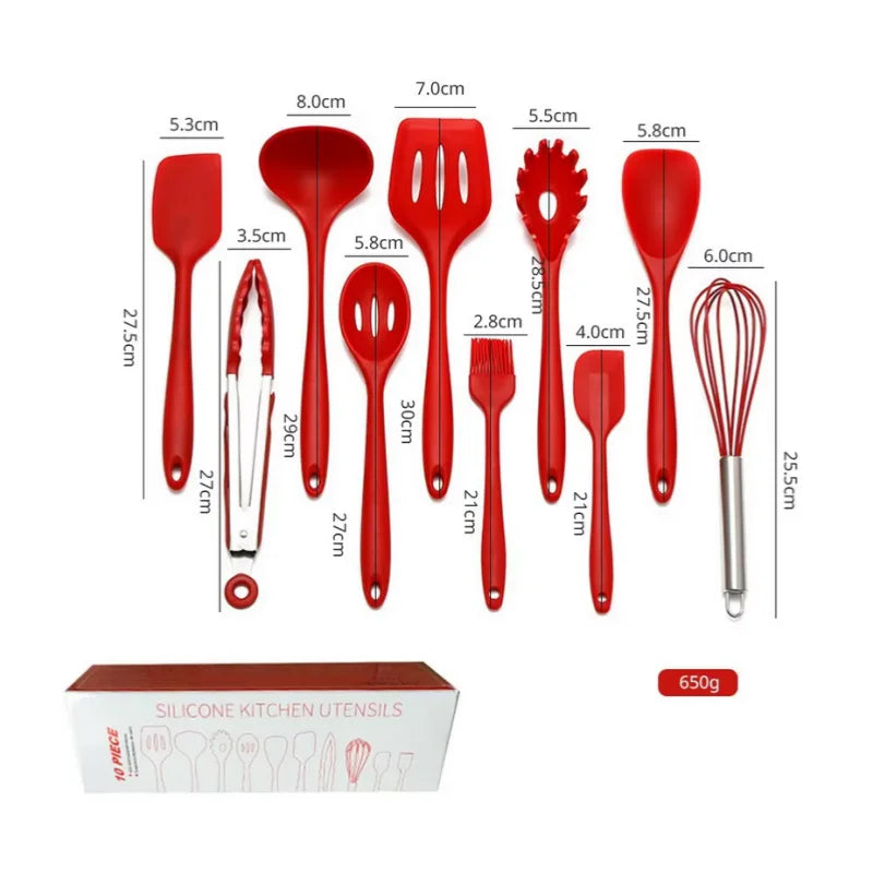 10PCS Silicone Kitchen Utensil Set, Heat-Resistant Cooking & Baking Tools, Non-Stick Spatula Spoon Scraper Set