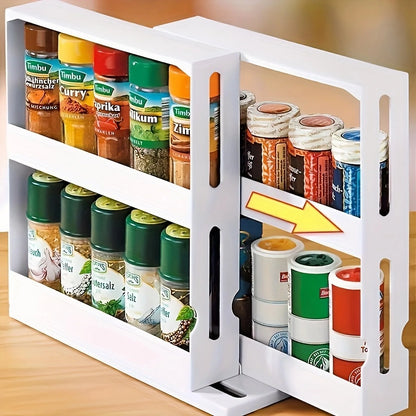 1 PC Spice Storage Rack, 90° Swivel Countertop Organizer, 2-Tier Small Storage Rack for Kitchen & Household Items