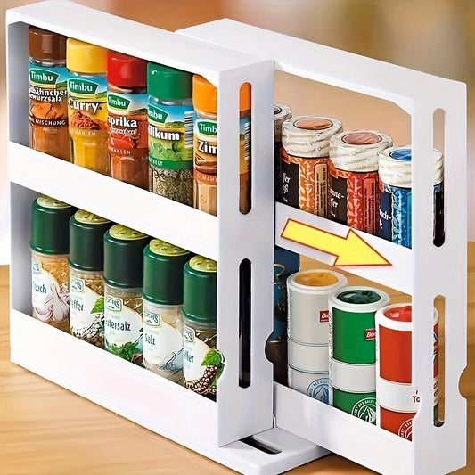 1 PC Spice Storage Rack, 90° Swivel Countertop Organizer, 2-Tier Small Storage Rack for Kitchen & Household Items