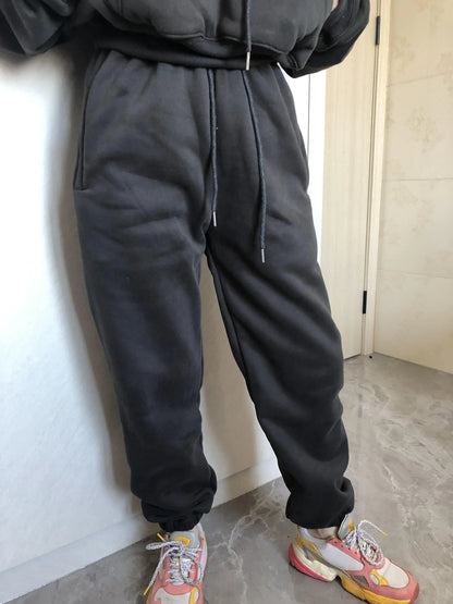 Women’s Fleece Hoodie and Jogger Pants 2-Piece Tracksuit Set, Warm Solid Color Sweat Suit for Fall and Winter Casual Sports Outfit