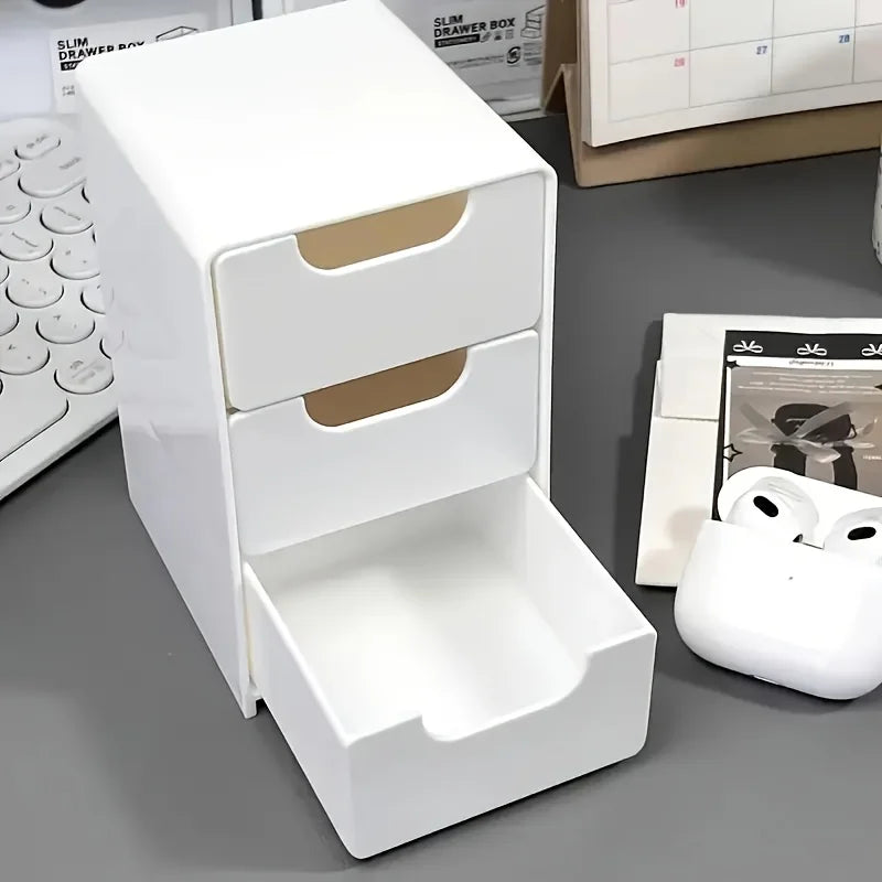 Chic 3-Tier Desk Organizer with Drawers – Portable Storage Box for Office Supplies, Jewelry & Cosmetics