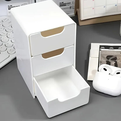 Chic 3-Tier Desk Organizer with Drawers – Portable Storage Box for Office Supplies, Jewelry & Cosmetics