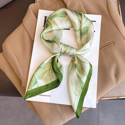 Luxury Printed Silk-Style Square Scarf for Women, Soft Satin Neckerchief Headband and Hair Ribbon, Fashion Hijab and Bag Accessory for Office and Daily Wear
