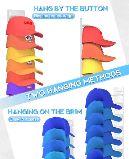 Wall Mounted Baseball Cap Rack – Multifunctional Hat Organizer Storage Hanger for Door & Closet