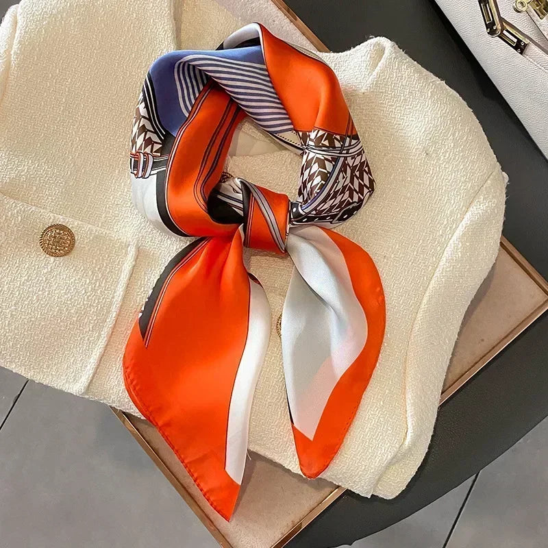 Luxury Printed Silk-Style Square Scarf for Women, Soft Satin Neckerchief Headband and Hair Ribbon, Fashion Hijab and Bag Accessory for Office and Daily Wear