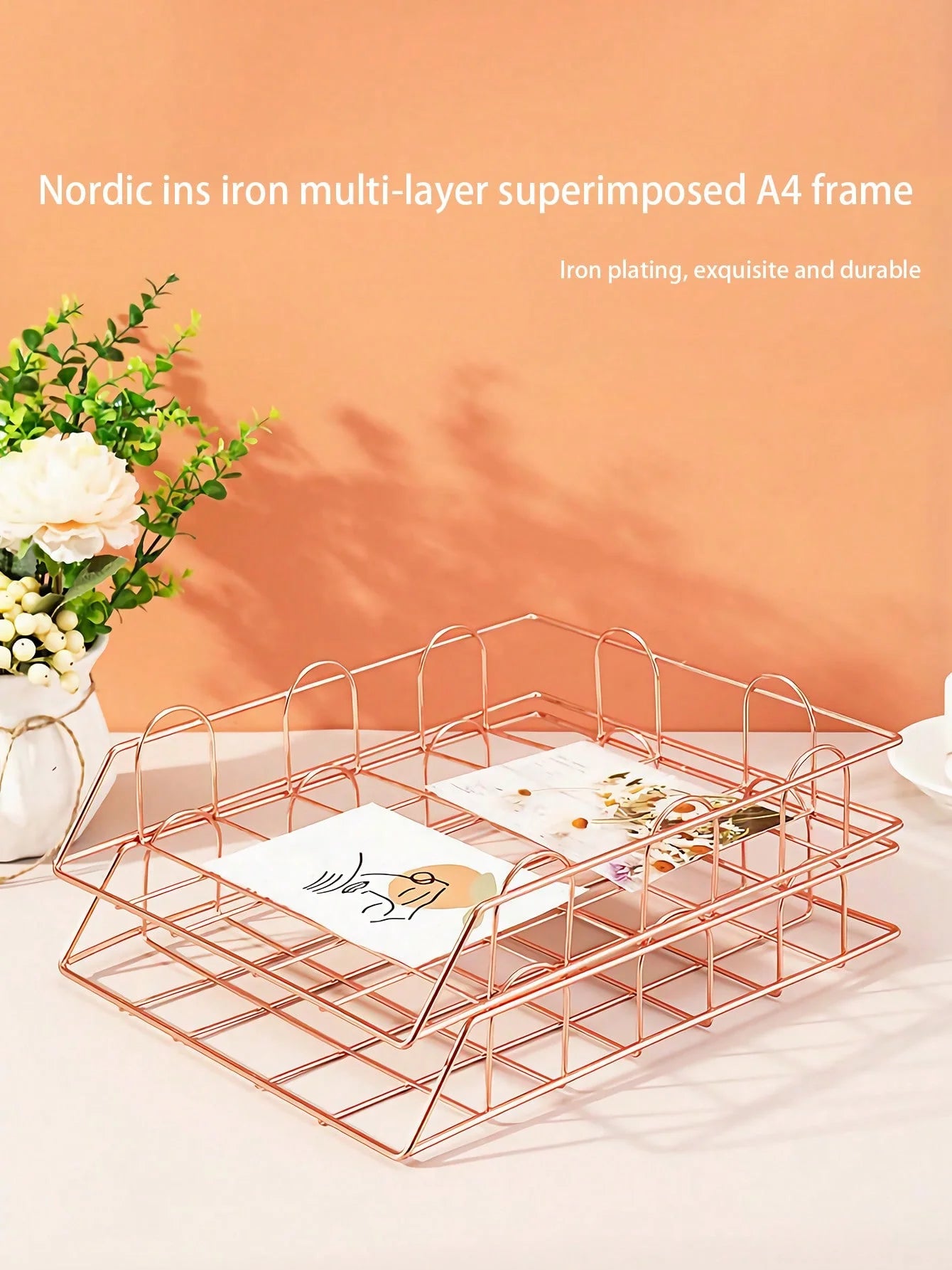 Metal Desktop File Organizer, Stackable Horizontal Letter Tray Paper Holder for Office & Home