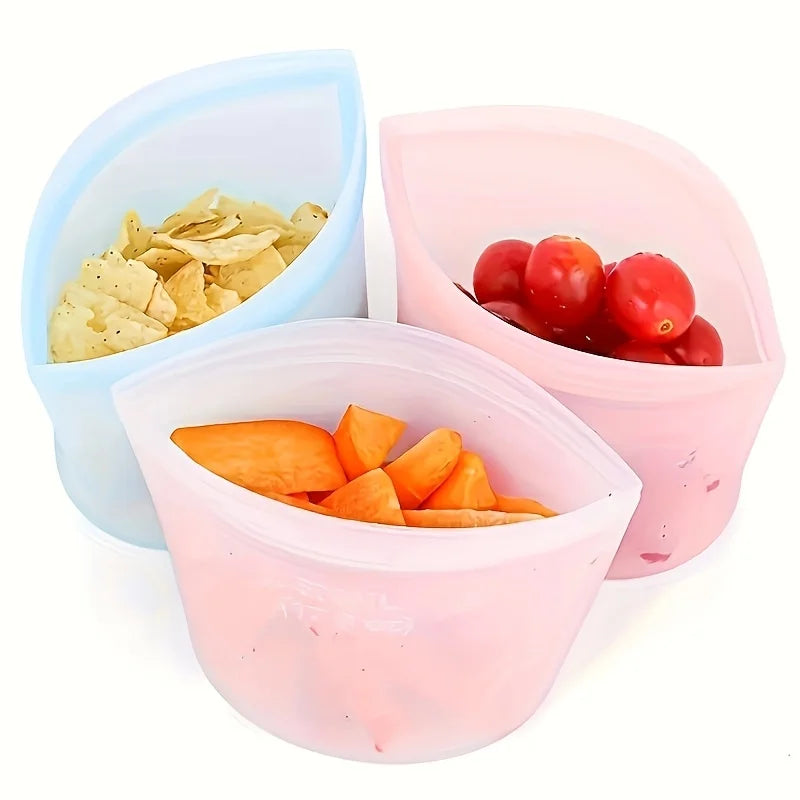 Silicone Food Containers – Reusable Leakproof Ziplock Storage Bags for Fridge and Freezer
