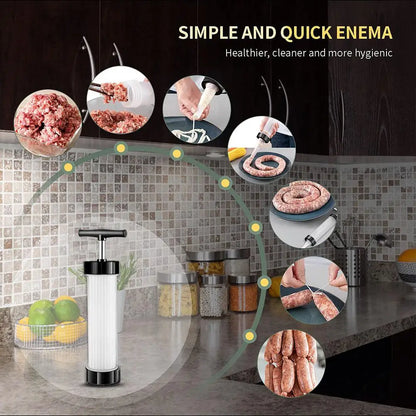 Portable Manual Sausage Maker Machine, Homemade Sausage Stuffing Press with 3 Funnels for Kitchen Use