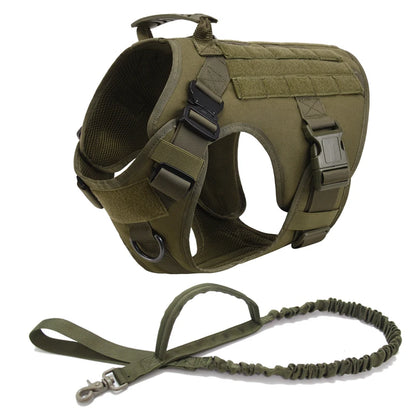 Tactical Dog Harness and Leash Set for Large and Medium Dogs, Military-Style Training Vest for German Shepherd, Golden Retriever, and Working Breeds