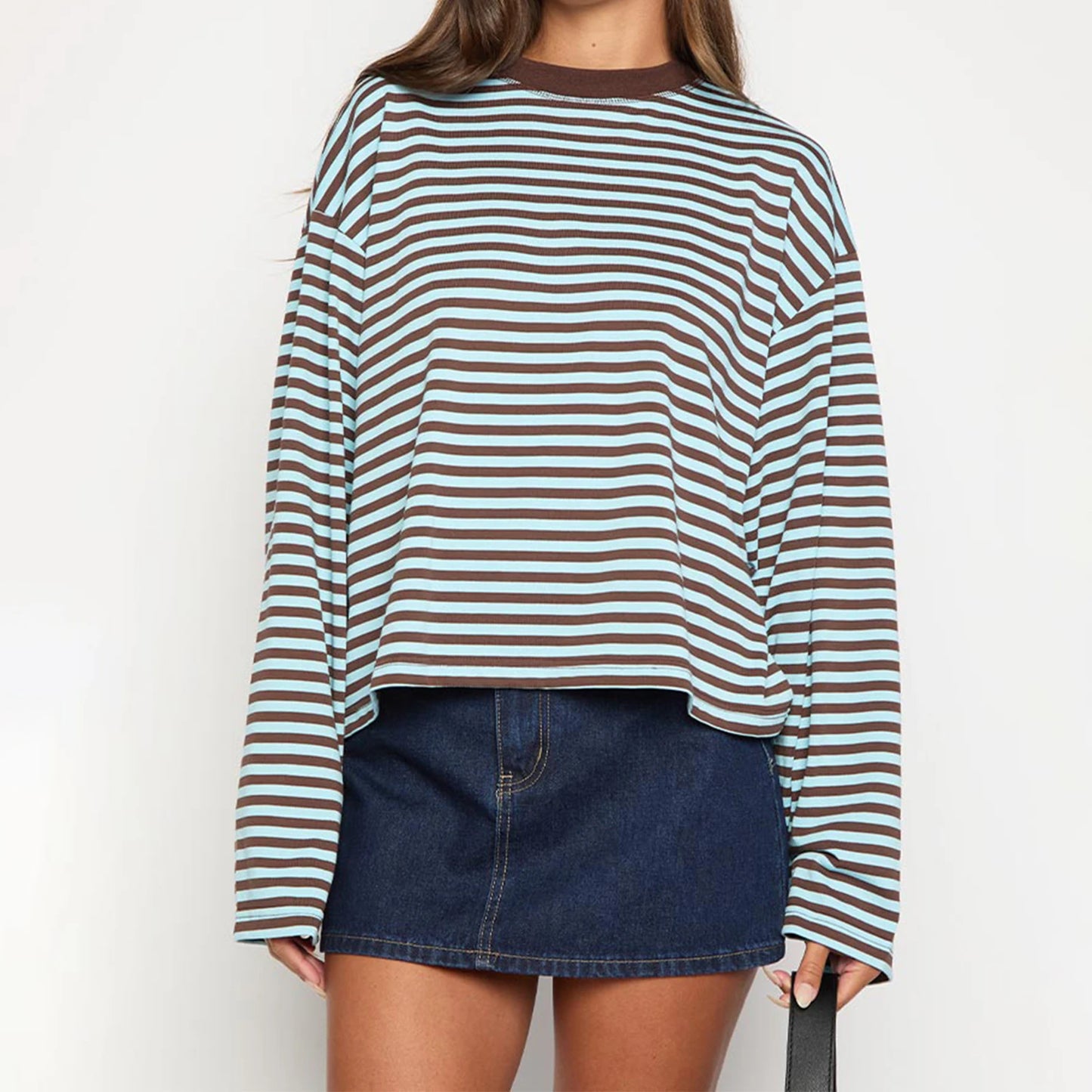Women’s Retro Striped Long Sleeve T-Shirt, Loose Fit Crew Neck Casual Top, Vintage Streetwear Fall Pullover Tee for Ladies