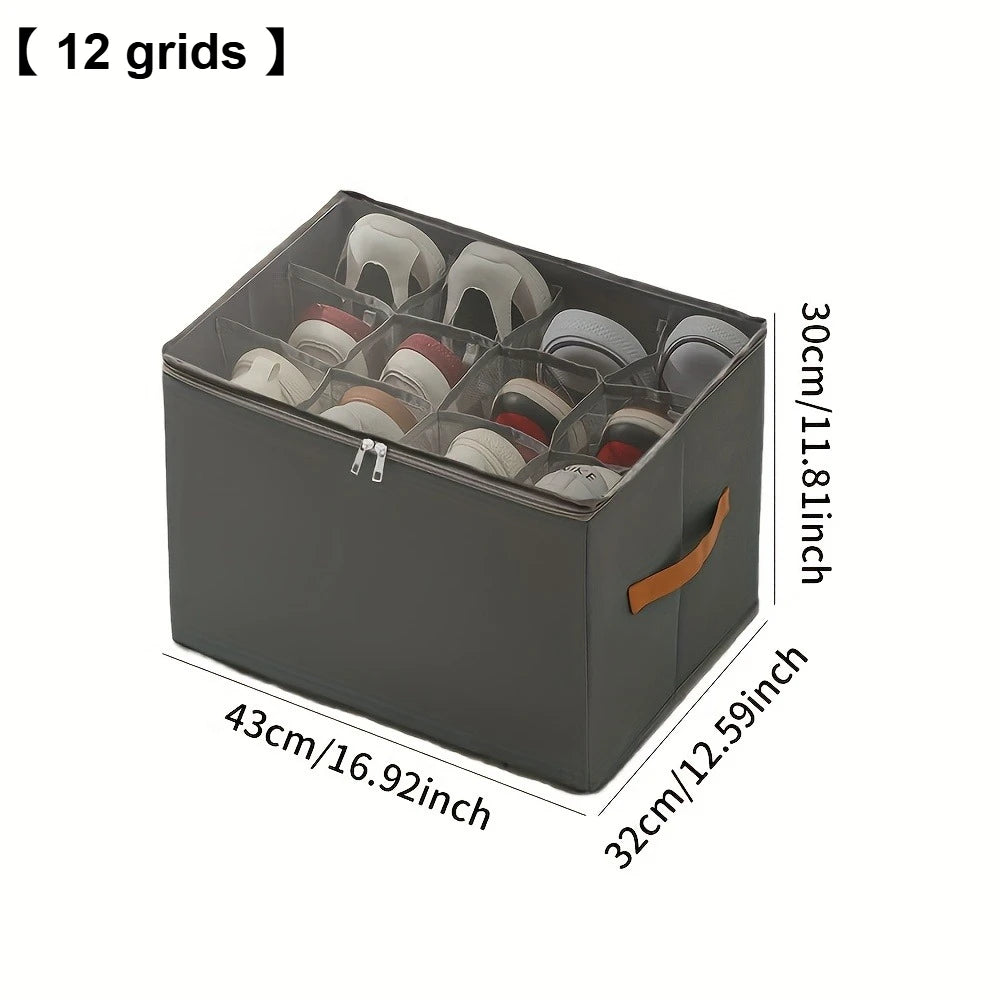 Foldable Shoe Organizer with Lid – Heavy-Duty Oxford Fabric Storage Box with Clear Front Panel