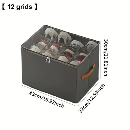 Foldable Shoe Organizer with Lid – Heavy-Duty Oxford Fabric Storage Box with Clear Front Panel