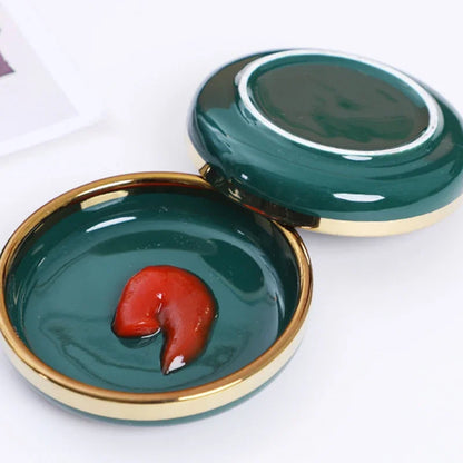 Luxury Green Ceramic Dinnerware Set with Gold Rim, Porcelain Plates & Bowls for Dessert, Salad & Soup