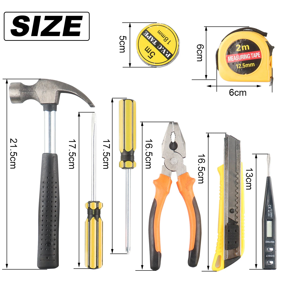WOZOBUY Household Tool Kit Set, 8/9/12/13-Piece General Hand Tool Set with Plastic Toolbox for Home and Car Repair