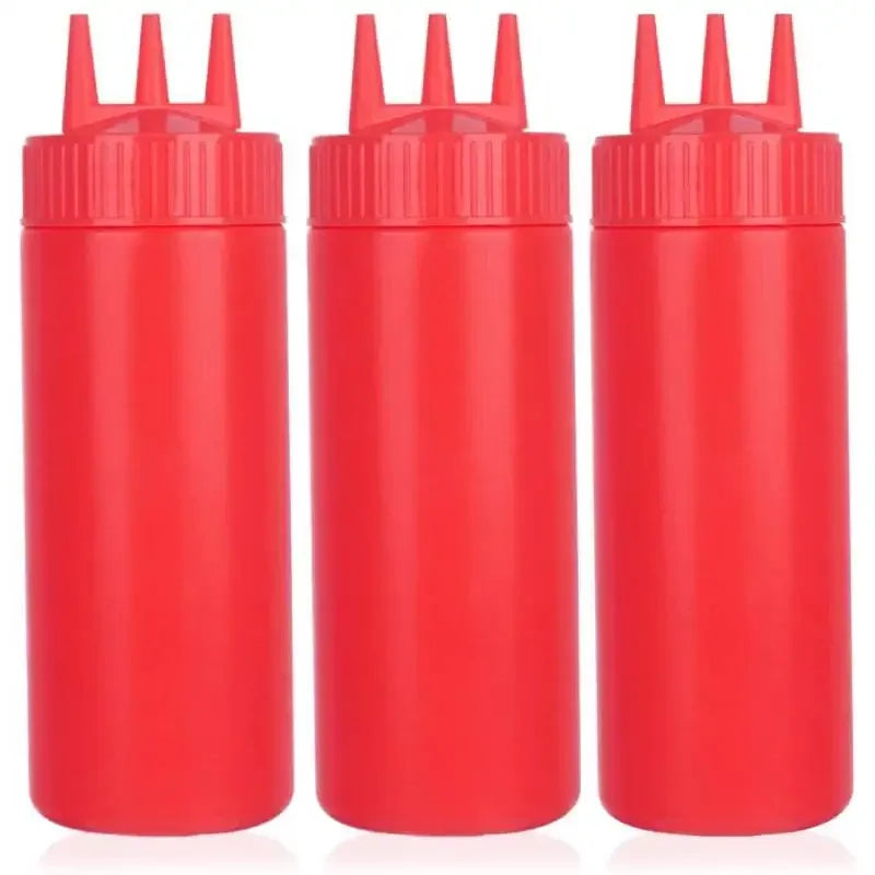 Ketchup Squeeze Bottle Plastic – Condiment Squirt Bottle with 3-Hole Dispensing for Oil, BBQ Sauces, and More