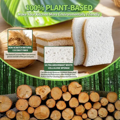 Natural Kitchen Sponge – Cellulose and Coconut Scrubber for Dishes, Pack of Household Cleaning Sponges, White
