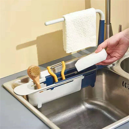 Telescopic Sink Shelf – Adjustable Kitchen Sink Organizer Soap & Sponge Holder Drain Rack