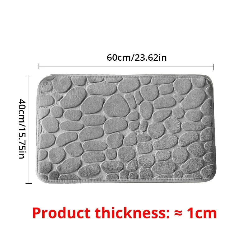 Memory Foam Bathroom Mat, Embossed Velvet Non-Slip Cobblestone Floor Rug, Microfiber Carpet for Bathroom and Living Room