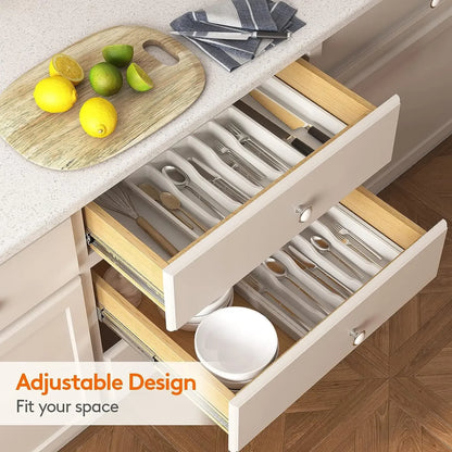 Expandable Kitchen Drawer Organizer – Adjustable Retractable Cutlery Storage Box with Dividers