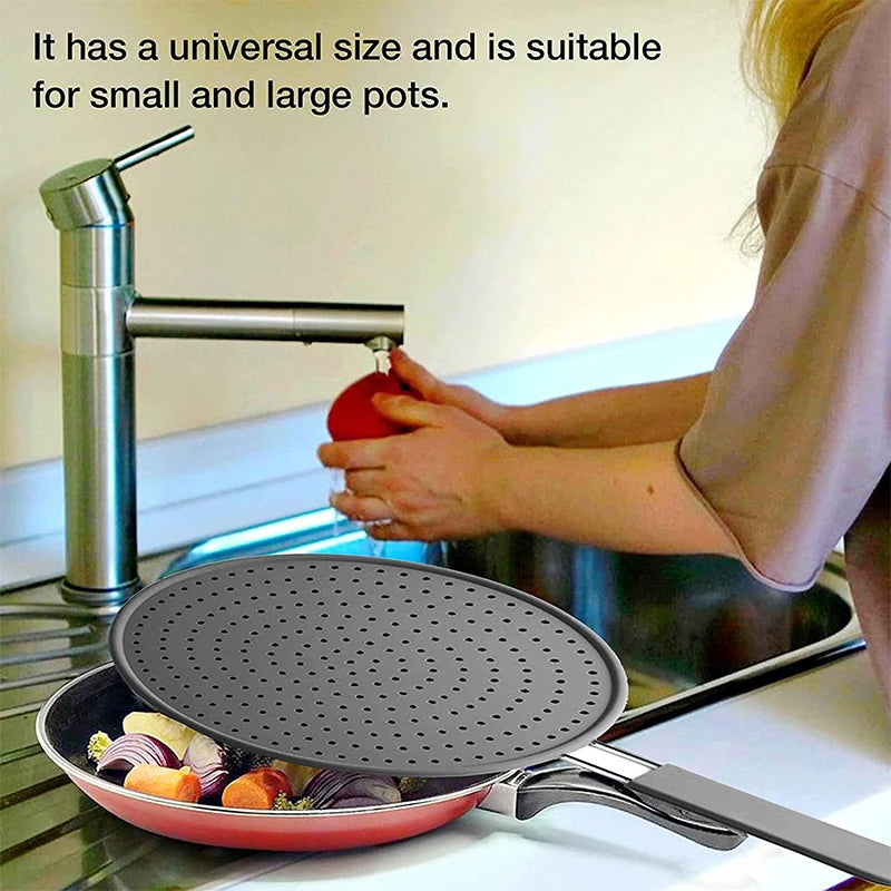 Silicone Kitchen Splatter Screen with Handle – Heat-Resistant Oil Splash Guard Frying Pan Lid Drain Board Cover