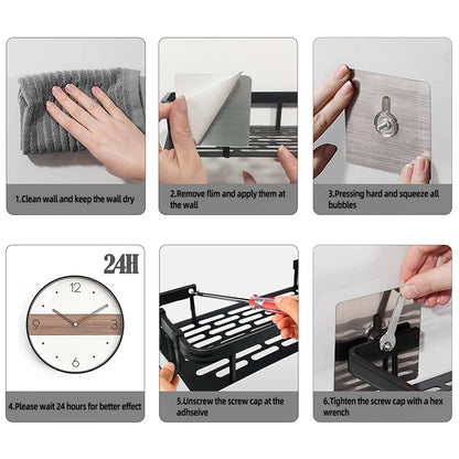 Wall Hanging Corner Bathroom Shelf – No-Drill Rectangular Shower Rack for Shampoo & Towels