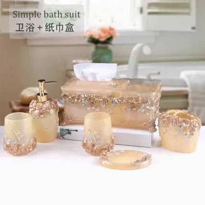 5-Piece Resin Bathroom Accessory Set, European Retro Toilet Set with Soap Dispenser, Tissue Holder, Toilet Brush & Cotton Swab Box