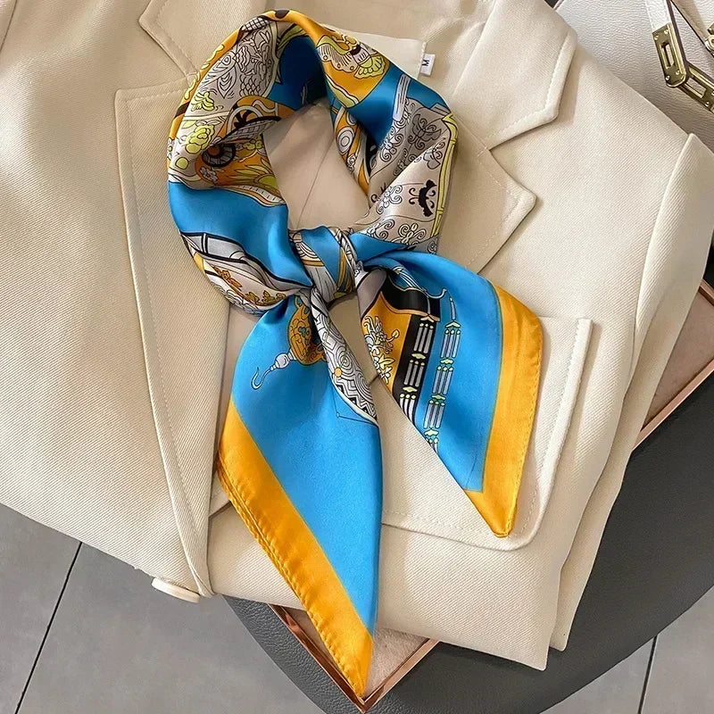 Luxury Printed Silk-Style Square Scarf for Women, Soft Satin Neckerchief Headband and Hair Ribbon, Fashion Hijab and Bag Accessory for Office and Daily Wear