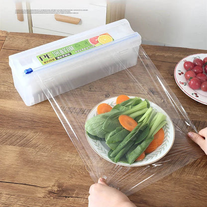Cling Film Roll Holder with Cutter, Adjustable Plastic Wrap & Aluminum Foil Dispenser, PE Kitchen Organizer for Drawer Storage