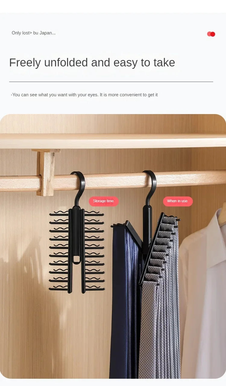 Rotatable Tie Hanger – 20-Row Large Capacity Necktie & Belt Organizer with Skidproof Hooks