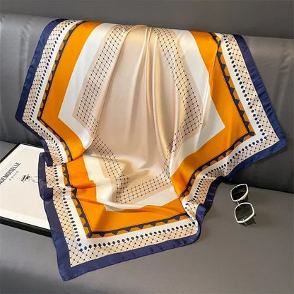 Luxury Printed Silk-Style Square Scarf for Women, Soft Satin Neckerchief Headband and Hair Ribbon, Fashion Hijab and Bag Accessory for Office and Daily Wear