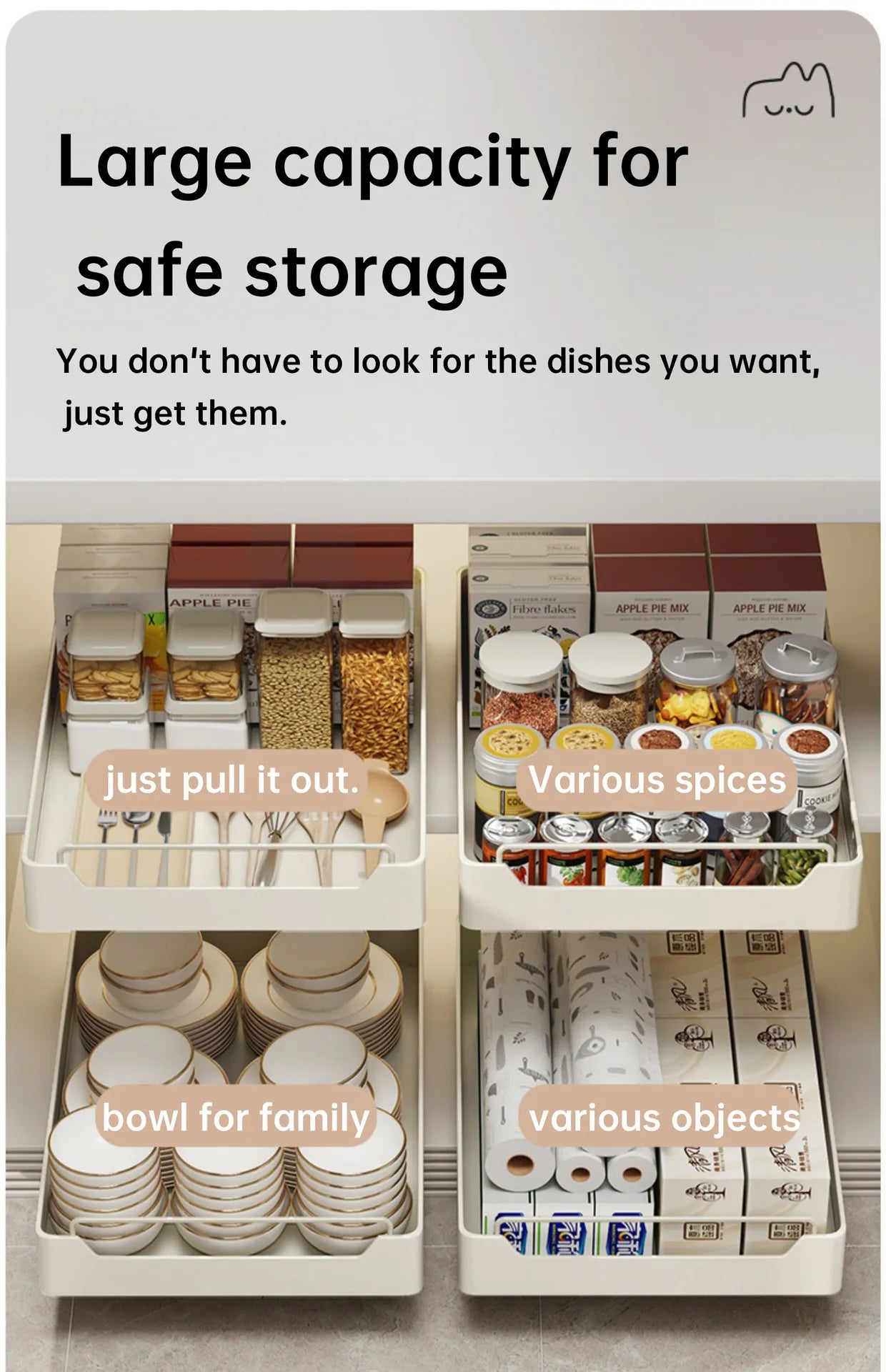 Slide Out Cabinet Organizer, Heavy Duty Sliding Drawer Pantry Shelf with Damping Guide & Nylon Adhesive