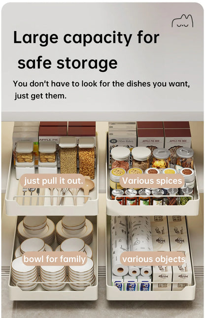 Slide Out Cabinet Organizer, Heavy Duty Sliding Drawer Pantry Shelf with Damping Guide & Nylon Adhesive