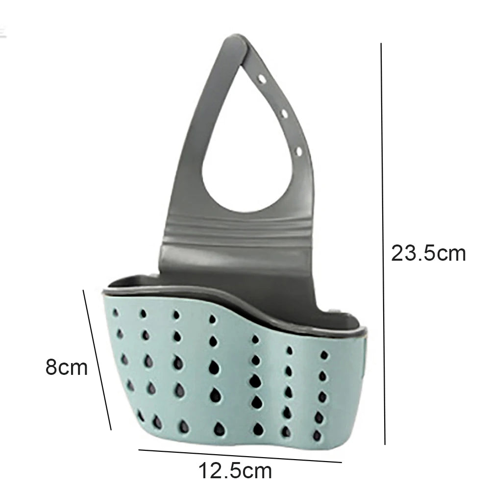 Kitchen Sink Storage Drain Basket – Adjustable Soap & Sponge Holder Hanging Shelf Organizer