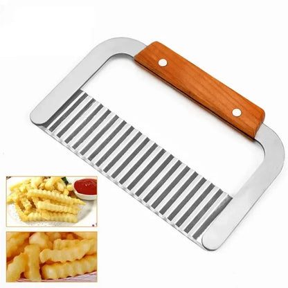 Stainless Steel Wave Knife with Wooden Handle – Wolf Tooth Potato Cutter Crinkle Knife Potato Chip Chopper Kitchen Tool