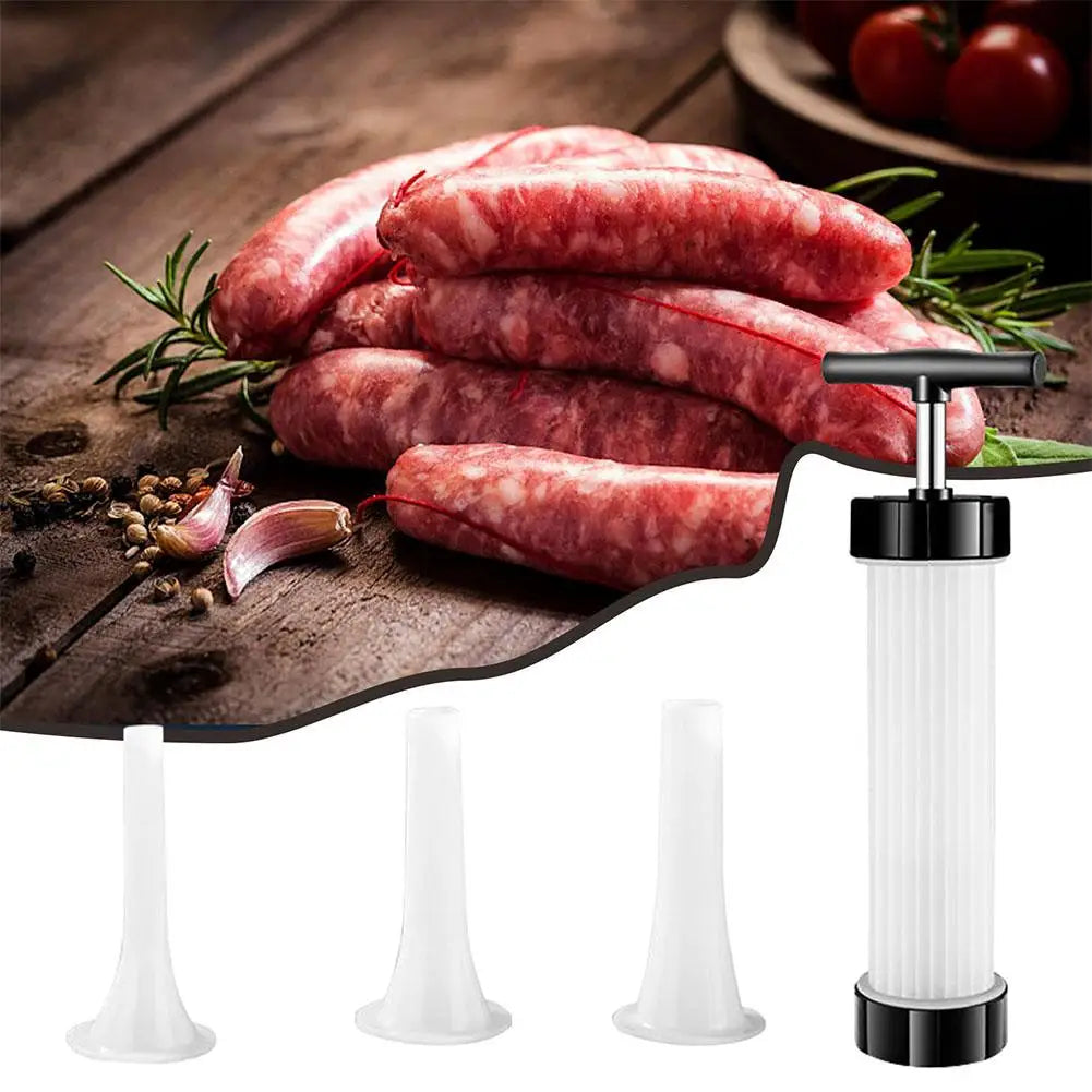 Portable Manual Sausage Maker Machine, Homemade Sausage Stuffing Press with 3 Funnels for Kitchen Use