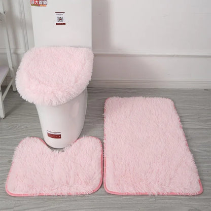 3PCS Bathroom Rug Set, Non-Slip Bath Mats with Toilet Lid Cover, Soft Fluffy Solid Color Bathroom Carpet Set