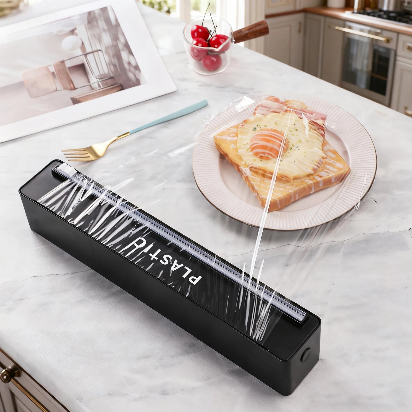 Extra-Large Cling Film Cutter, Wall-Mounted Plastic Wrap Dispenser with Tear-Free Cutter for Foil, Wax Paper and Baking Paper