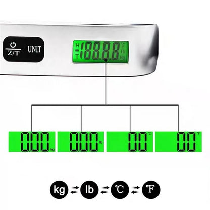 Portable Digital Luggage Scale with LCD Display, 50kg / 110lb Electronic Hanging Suitcase Scale, Travel Baggage Weight Checker with Temperature Display