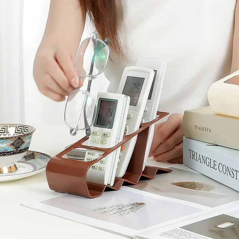 4-Slot Remote Control Holder, Plastic Desk Organizer for Living Room, Office & Home Storage