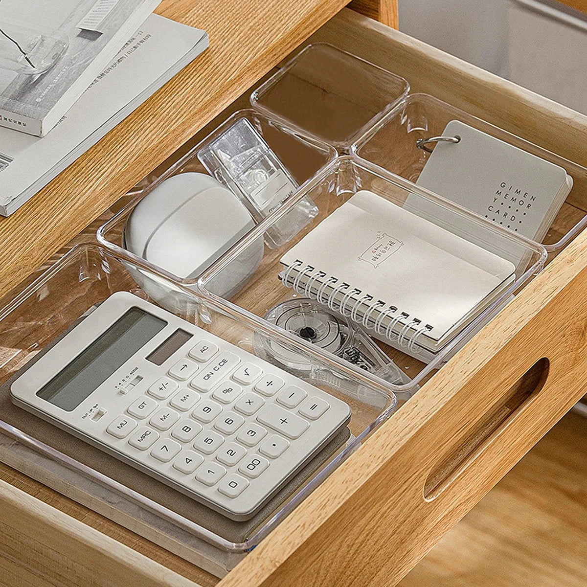 Clear Desk Drawer Organizer Set – Transparent Plastic Storage Boxes for Makeup, Bathroom & Office
