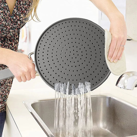 Silicone Kitchen Splatter Screen with Handle – Heat-Resistant Oil Splash Guard Frying Pan Lid Drain Board Cover