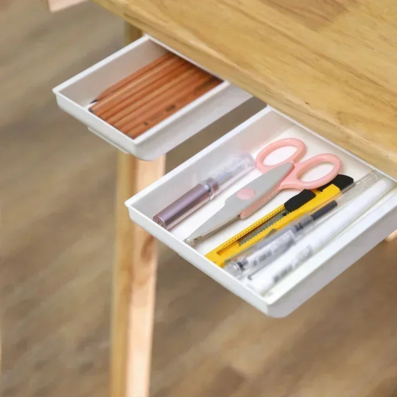Adhesive Under Desk Drawer Organizer Hidden Table Storage Box Slide Out Tray Simple Sundries Cosmetics Stationery Organizer