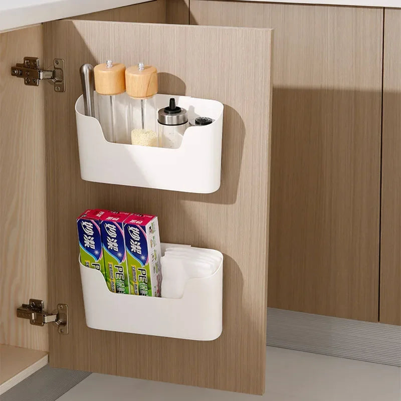Wall-Mounted Adhesive Storage Rack – Multifunctional Cabinet Door & Under-Sink Organizer for Kitchen & Bathroom