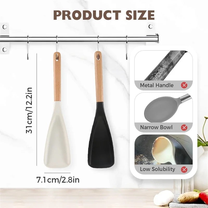 Silicone Spatula Cooking Spoon with Wooden Handle – Multi-Function Non-Stick Spoon for Baking, Cooking, and Mixing