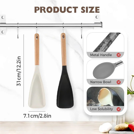 Silicone Spatula Cooking Spoon with Wooden Handle – Multi-Function Non-Stick Spoon for Baking, Cooking, and Mixing