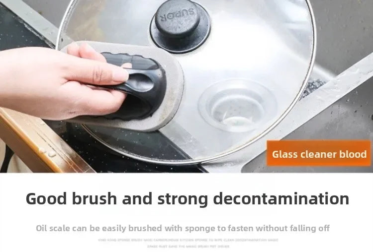 Magic Emery Sponge Brush with Handle – Reusable Eraser Cleaner for Kitchen Pots, BBQ, and Strong Decontamination