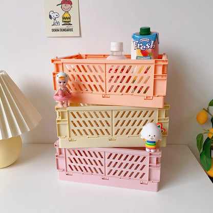 Collapsible Plastic Crate – Folding Storage Box Basket for Desktop, Cosmetics & Home Organization