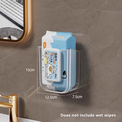 Wall Mounted Dual Compartment Wipes Case – Transparent Self-Adhesive Organizer for Kitchen, Bathroom & Bedroom