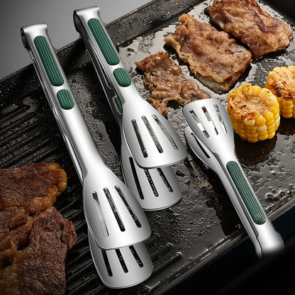Stainless Steel Kitchen Tongs, Non-Slip Food Tongs for Cooking, BBQ, Salad, Bread and Buffet Serving